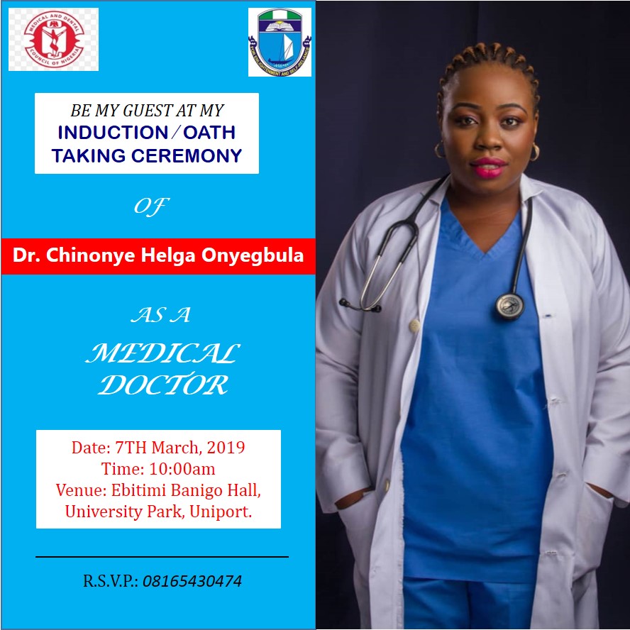 Invitation to Dr. Chinonye Onyegbula's induction